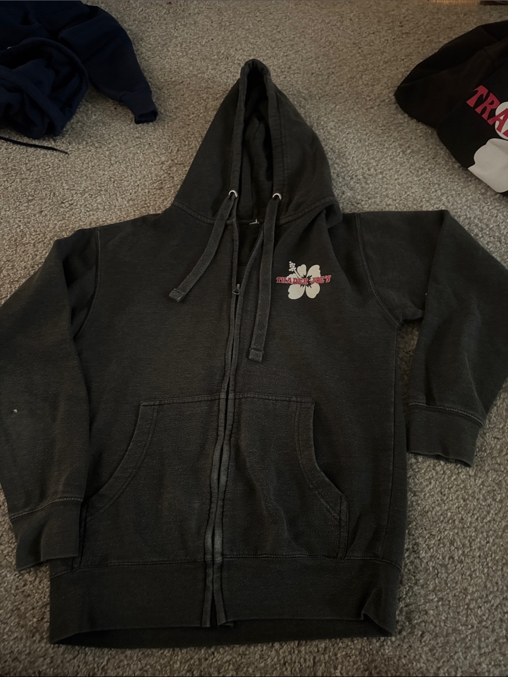 Vintage Trader Joe’s Employee Gray Hibiscus Zip Hoodie